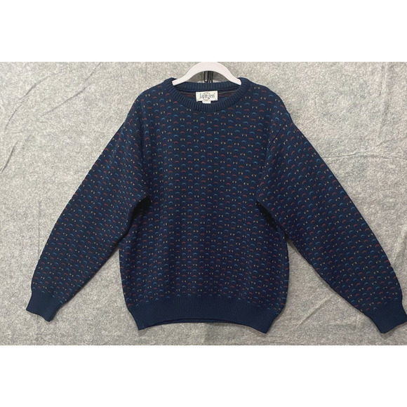 Jantzen Crewneck Birdseye‎ Sweater Mens Sz L Blue Multicolor Pullover VTG - Picture 1 of 6